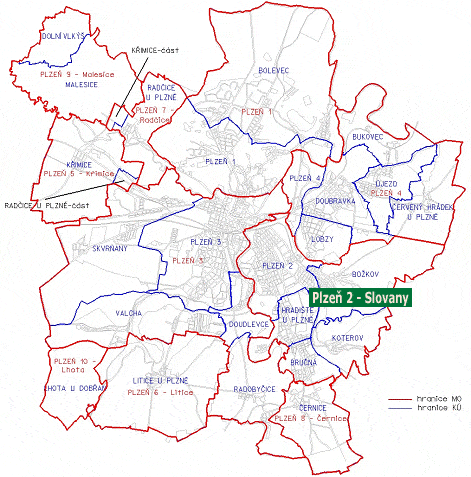 Mapa městských obvodů